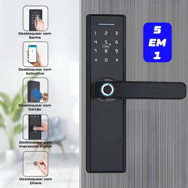 Fechadura Eletrônica Digital 4 em 1 Com Biometria, Bluetooth, Senha Touch, Chave e Tag - Imagem 3