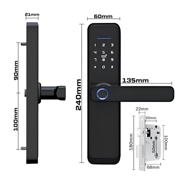 Fechadura Eletrônica Digital 4 em 1 Com Biometria, Bluetooth, Senha Touch, Chave e Tag - Imagem 4