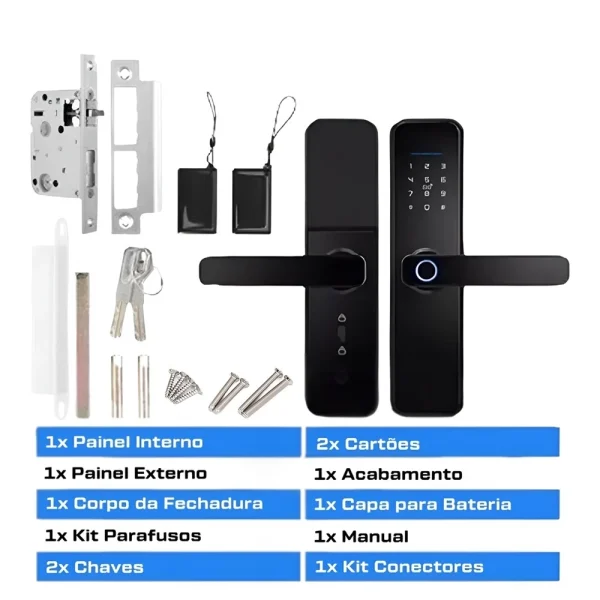 Fechadura Eletrônica Digital 4 em 1 Com Biometria, Bluetooth, Senha Touch, Chave e Tag - Imagem 5